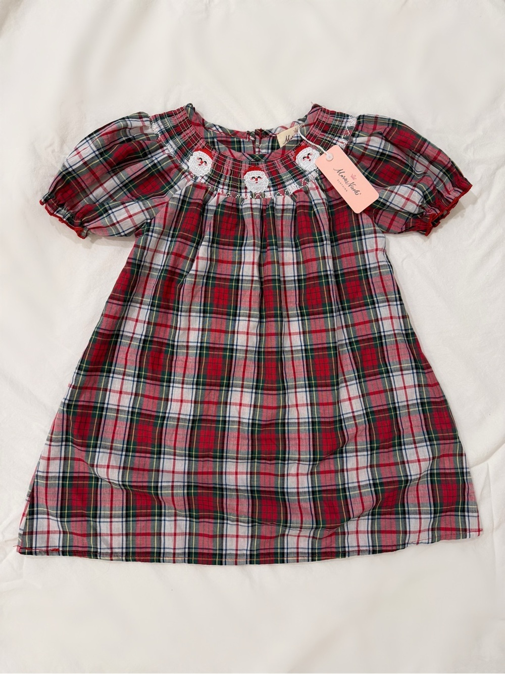 Marie Nicole NWT Girls Smocked Santa Plaid Dress Size M(5)